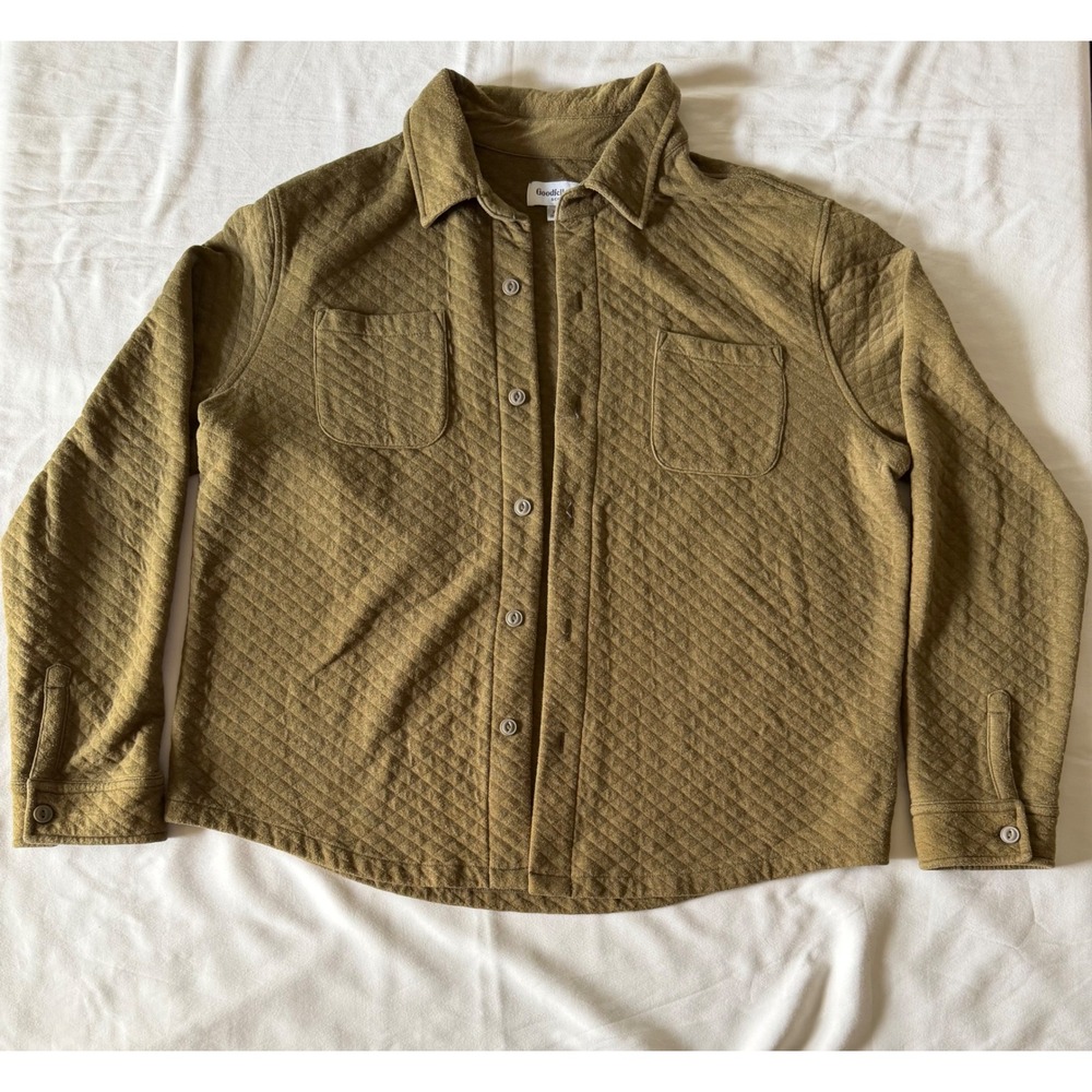 Goodfellow & Co Mens XL Quilted Shirt Jacket Olive Green Shacket Button Front - Picture 2 of 11